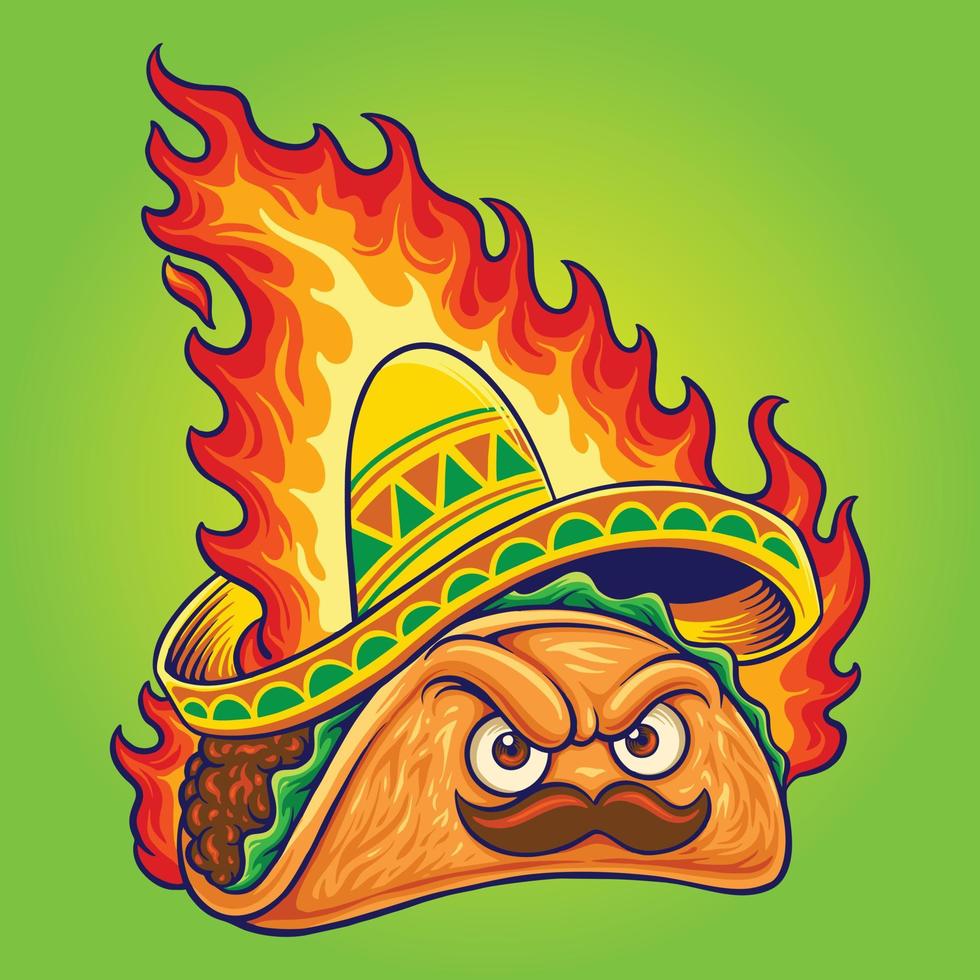 illustrations vectorielles de tacos mexicains mignons et épicés pour votre logo de travail, t-shirt de marchandise de mascotte, autocollants et conceptions d'étiquettes, affiche, cartes de vœux publicitaires entreprise ou marques. vecteur