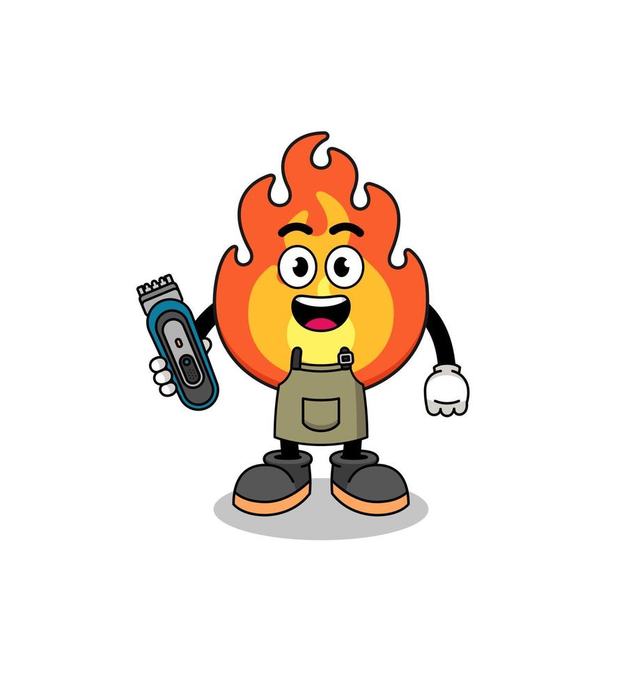 illustration de dessin animé de feu en tant que coiffeur vecteur