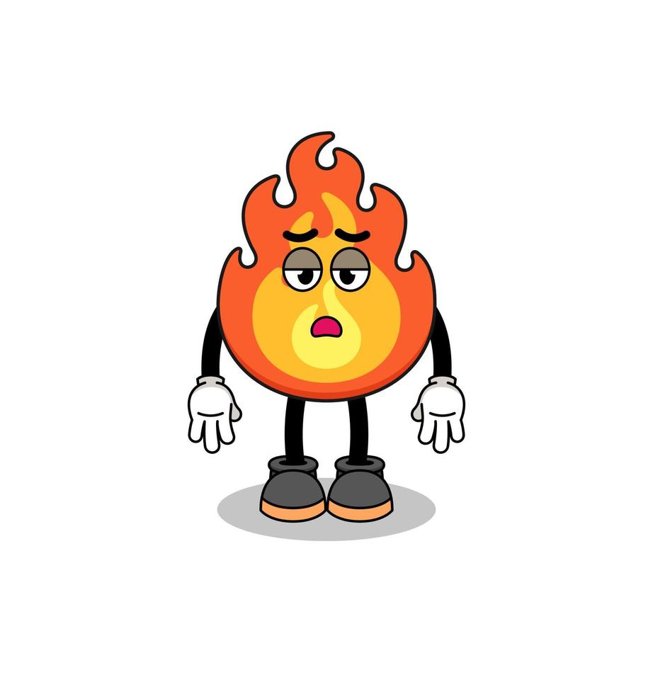 caricature de feu avec geste de fatigue vecteur