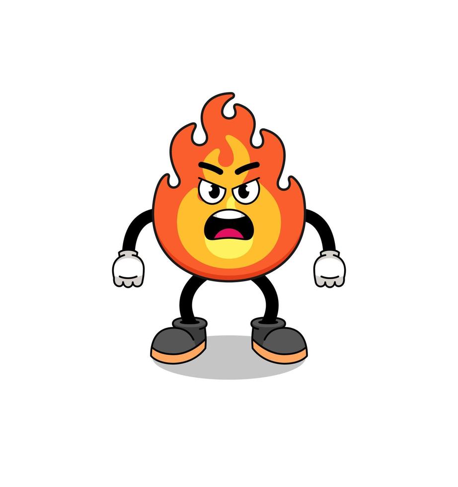 illustration de dessin animé de feu avec une expression de colère vecteur