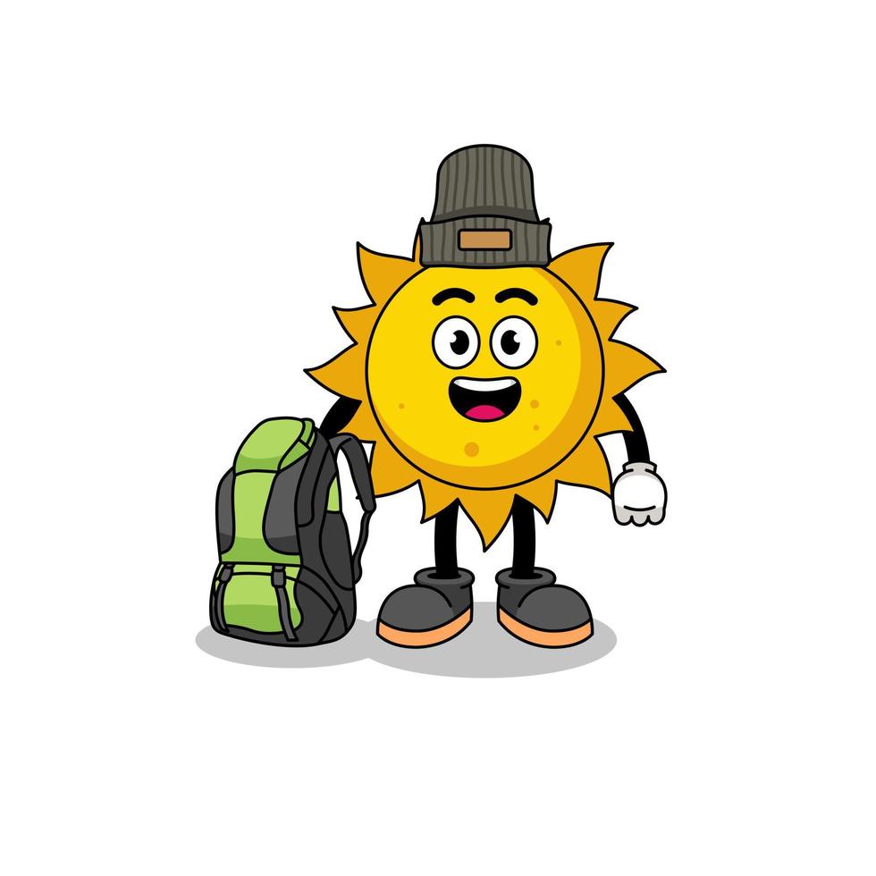 illustration de la mascotte du soleil en tant que randonneur vecteur