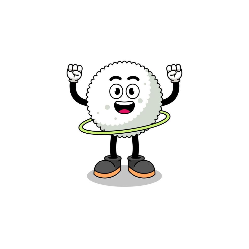 illustration de personnage de boule de riz jouant au hula hoop vecteur