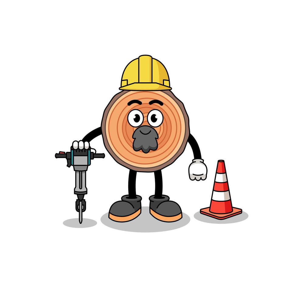 caricature de personnage de tronc de bois travaillant sur la construction de routes vecteur