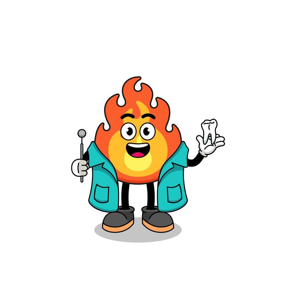 illustration de la mascotte du feu en tant que dentiste vecteur