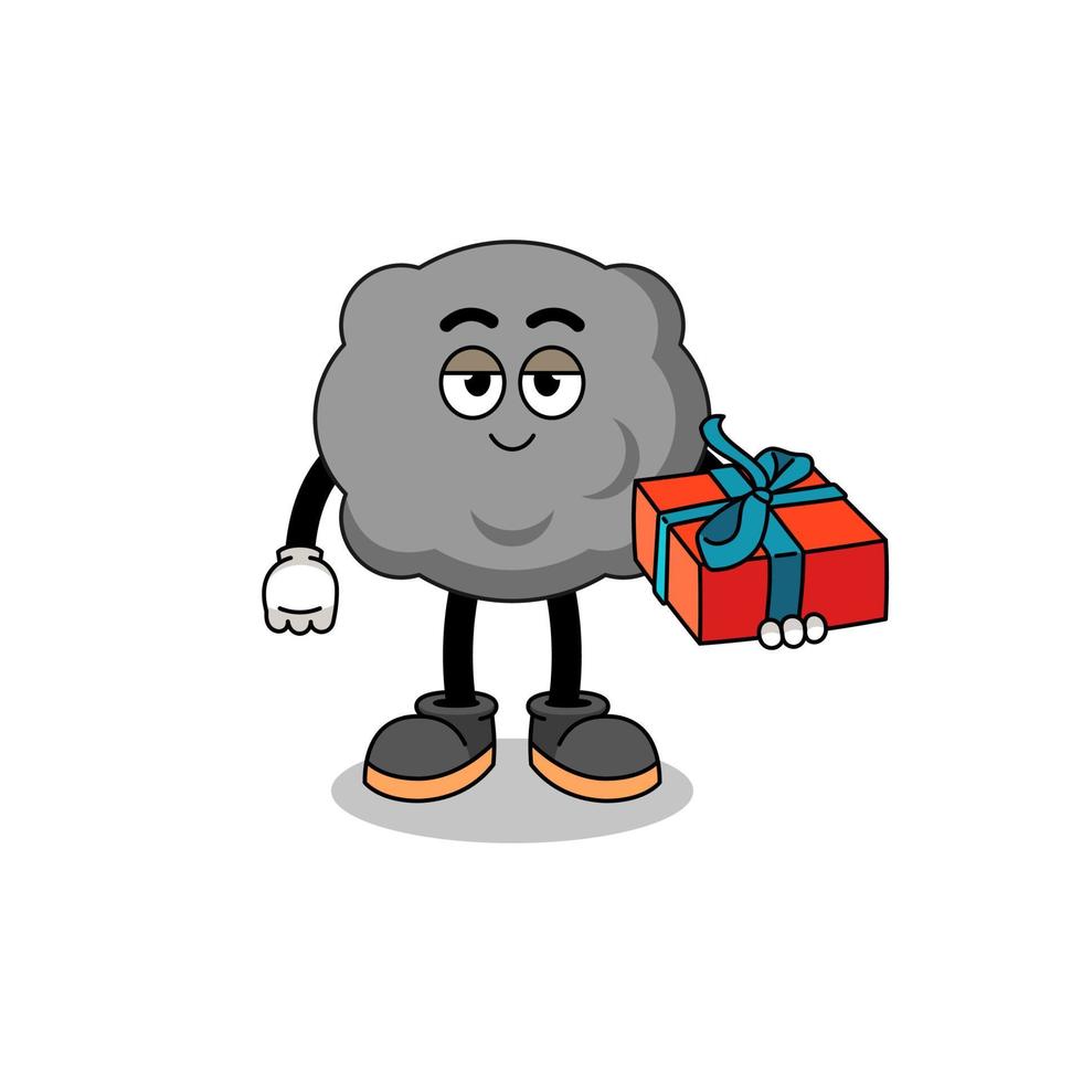 illustration de mascotte de nuage sombre donnant un cadeau vecteur