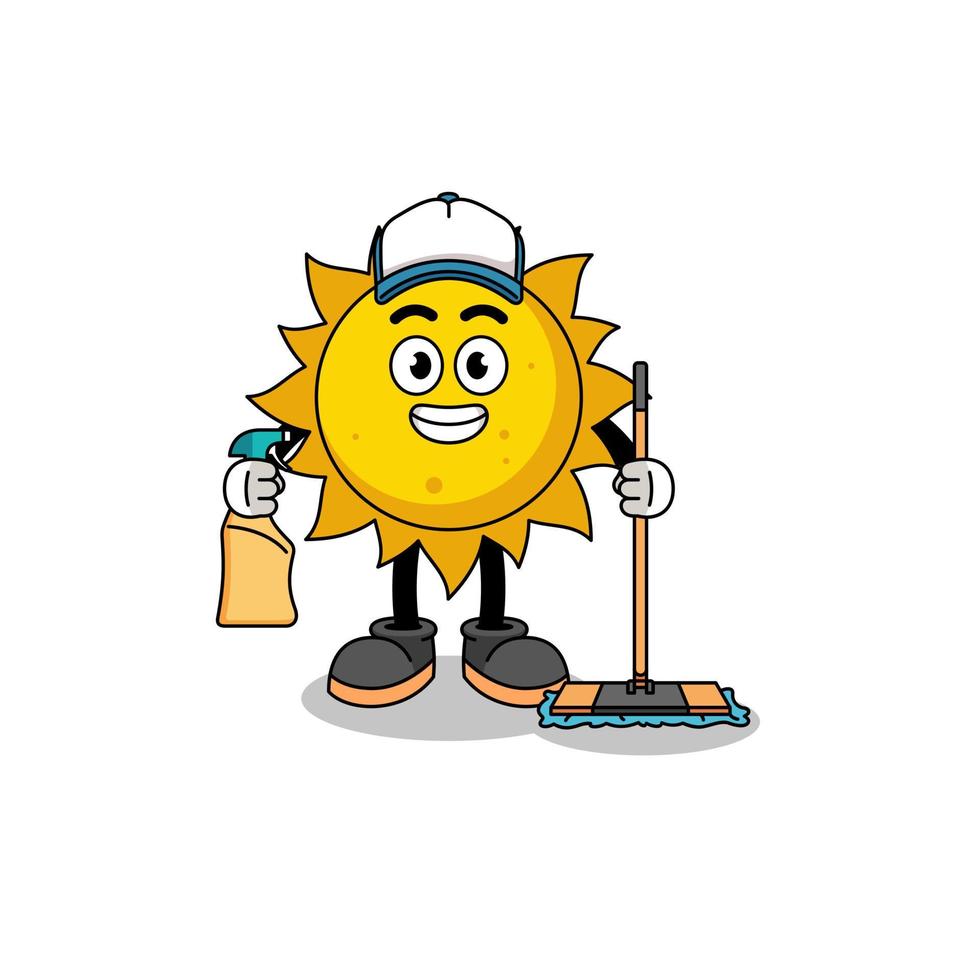 mascotte de personnage de soleil en tant que service de nettoyage vecteur