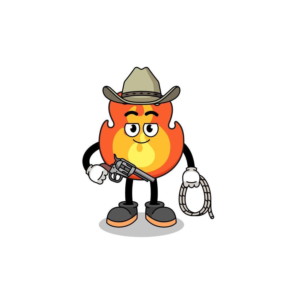 mascotte de personnage de feu en tant que cow-boy vecteur