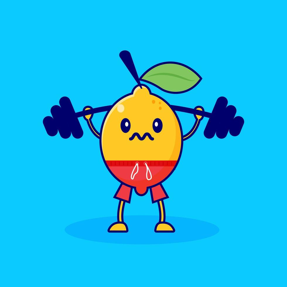 personnage de dessin animé mignon citron soulevant des poids vecteur