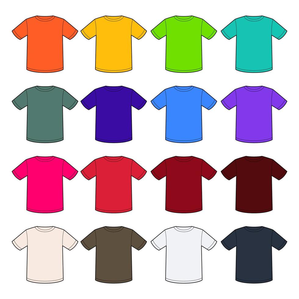 modèle de tshirt coloré ligne plate vecteur