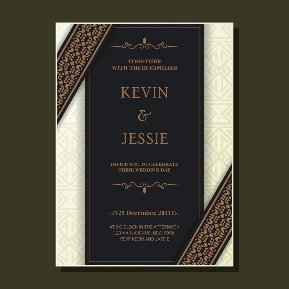 invitation de mariage élégante avec motif de motif vecteur