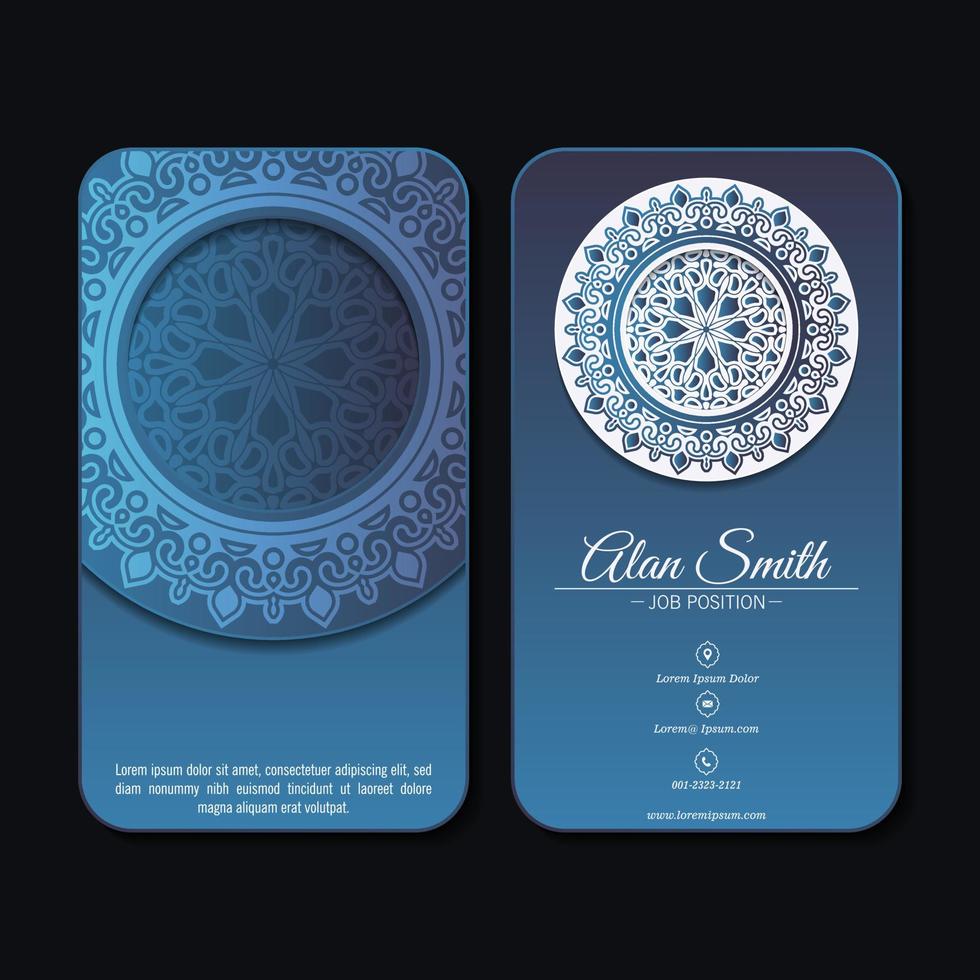 modèle de carte de visite de luxe mandala bleu vecteur