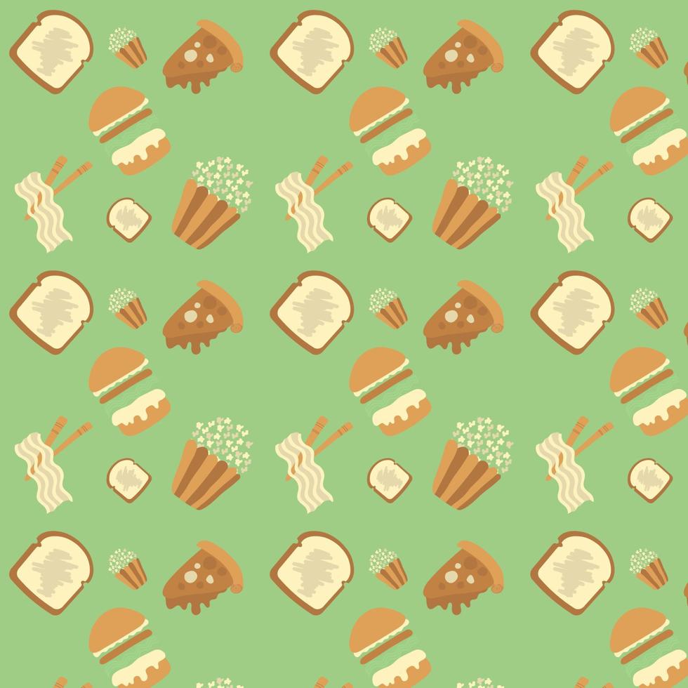 conception de motif dessiné à la main de restauration rapide avec des éléments comme le hamburger, la tranche de pizza, le pop-corn, les nouilles et les toasts pour les emballages de produits alimentaires ou les projets d'arrière-plan vecteur