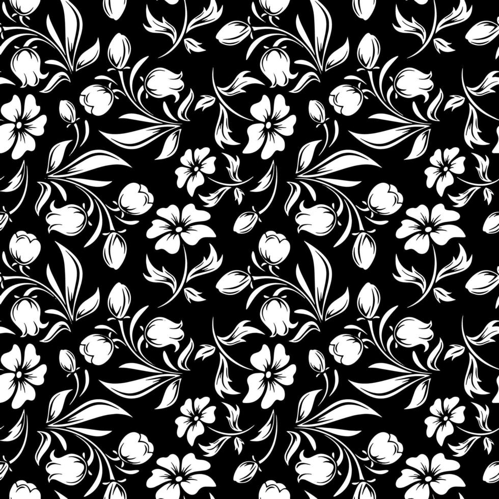 modèle vintage vecteur continu floral fond d'écran fond illustration blanc noir fleur