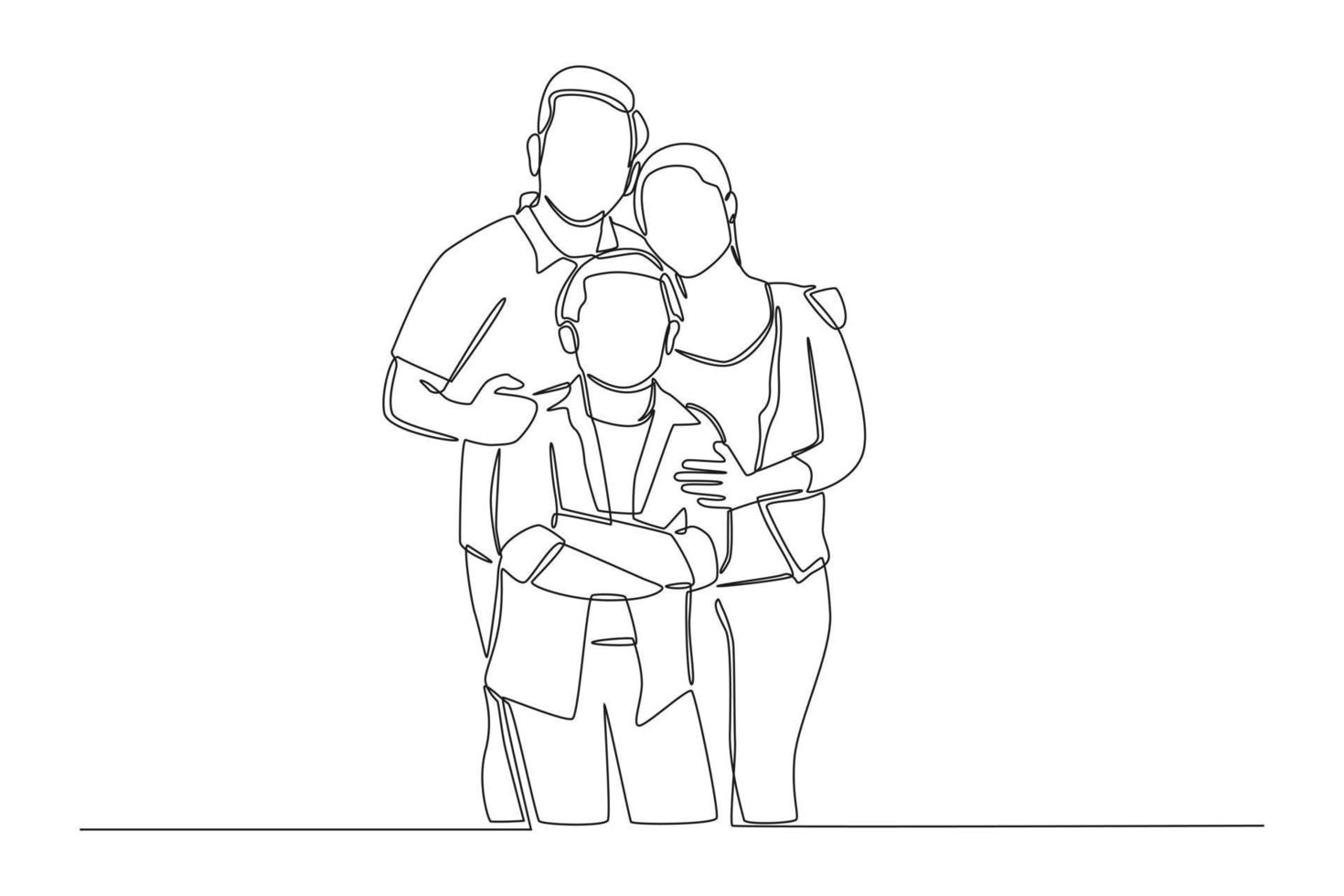 une seule ligne dessinant un portrait de petite famille mère, père et garçon. journée mondiale de la population. illustration vectorielle graphique de conception de dessin en ligne continue. vecteur