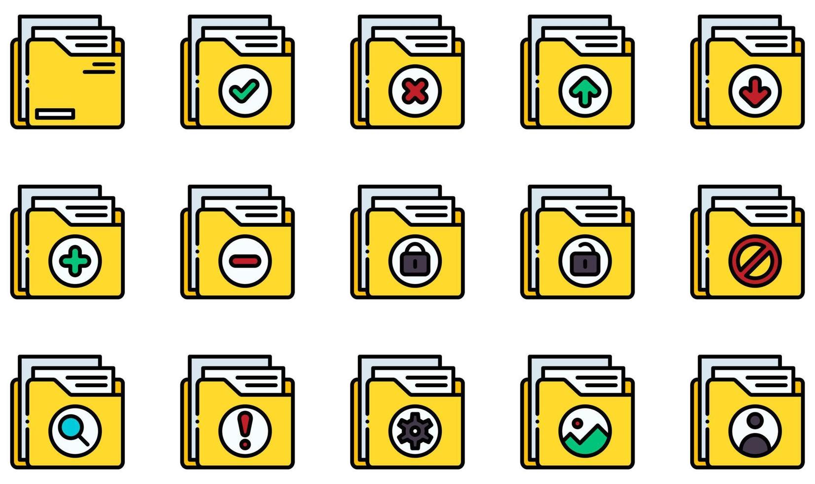 ensemble d'icônes vectorielles liées aux dossiers. contient des icônes telles que dossier, fichier, document, stockage, données, archive et plus encore. vecteur