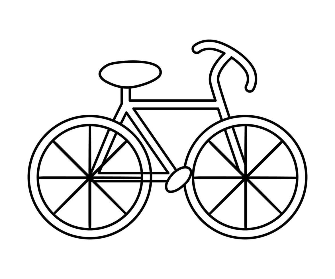 icône de vecteur vélo noir et blanc. contour vélo illustration isolé sur fond blanc. signe d'équipement de sport actif. image de ligne de passe-temps actif simple