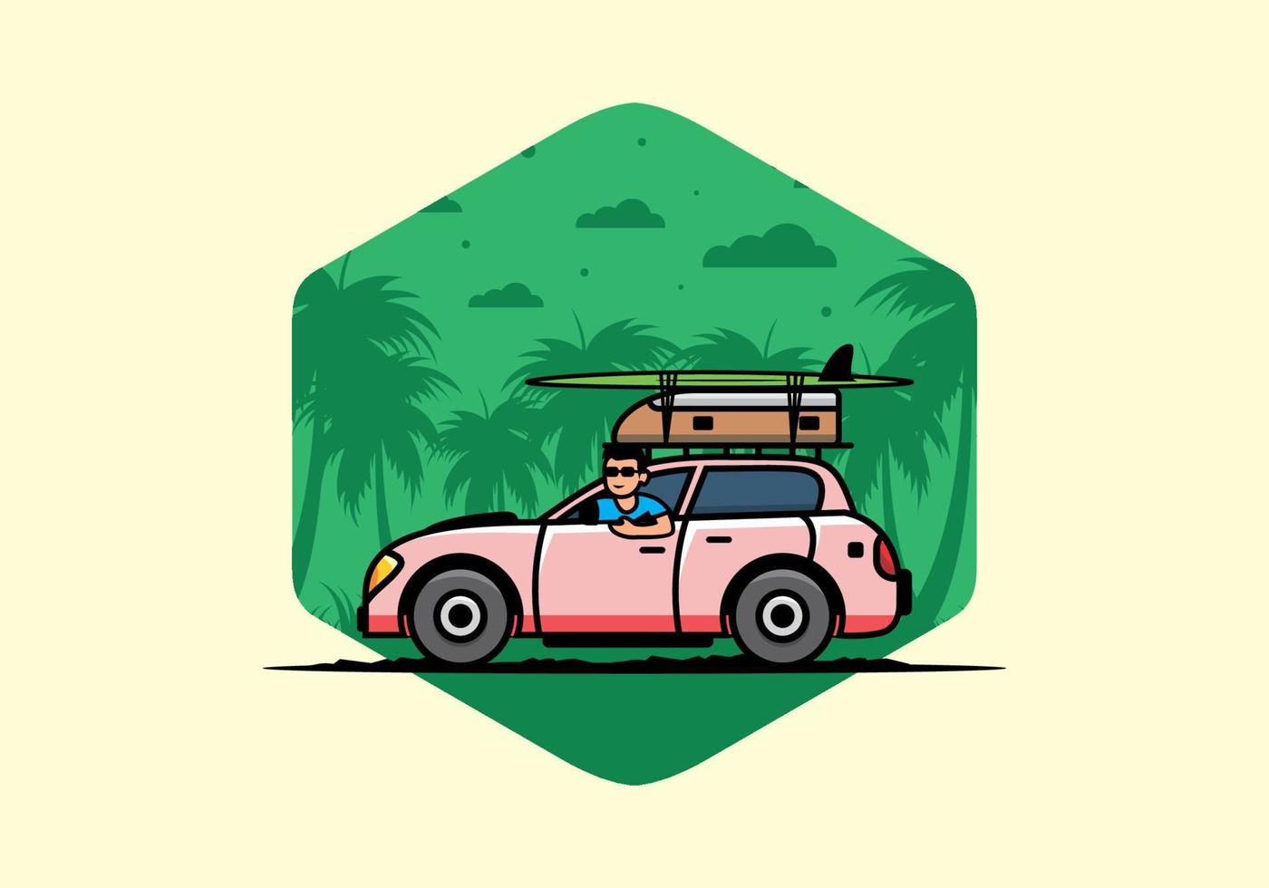 illustration d'un homme conduisant une voiture pour les vacances vecteur