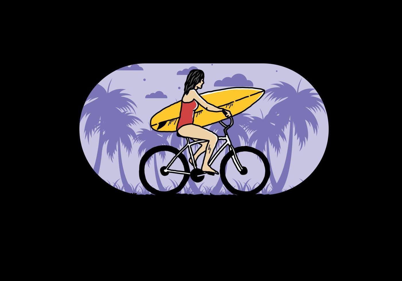 illustration d'une femme faisant du surf à vélo vecteur