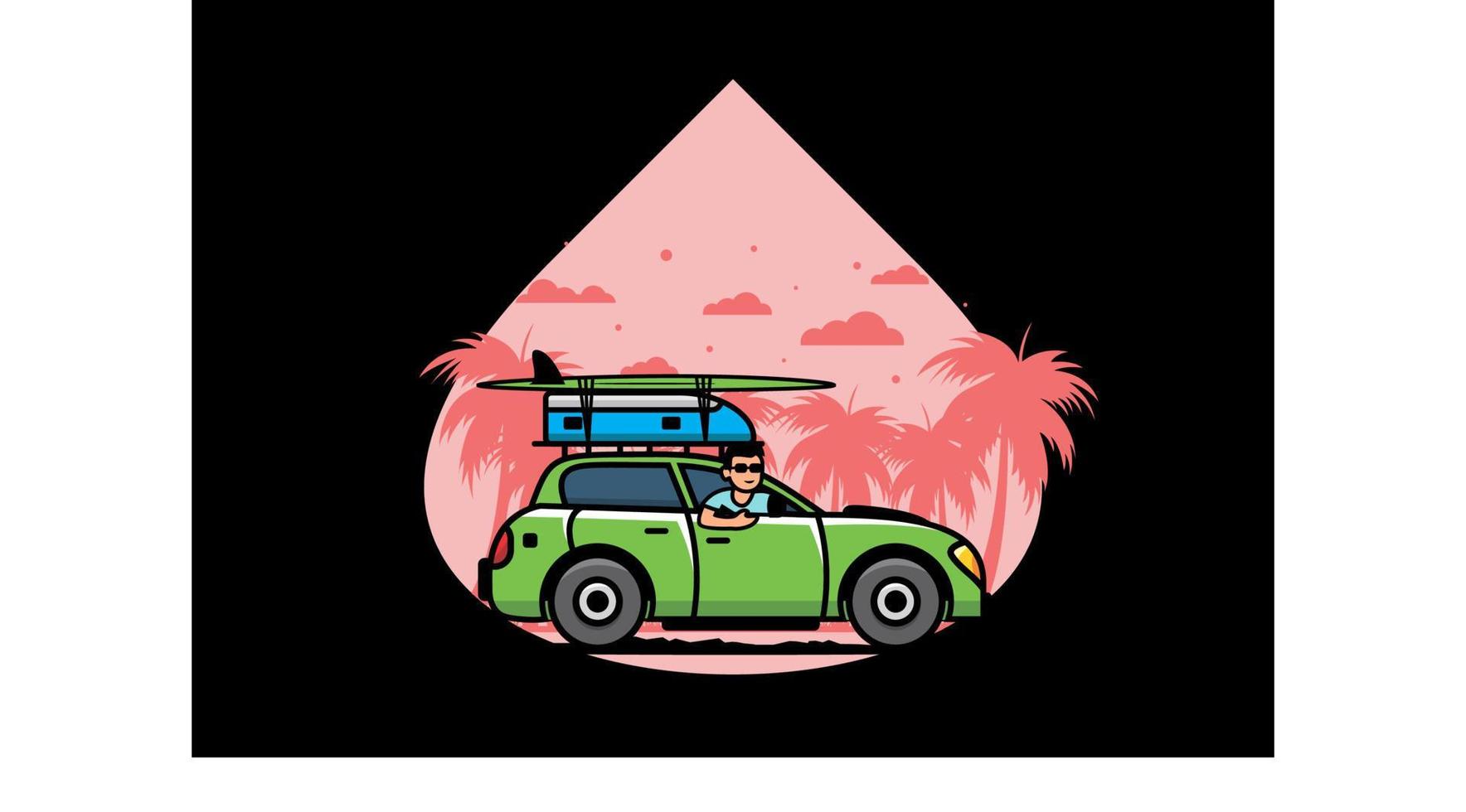 illustration d'un homme conduisant une voiture pour les vacances vecteur