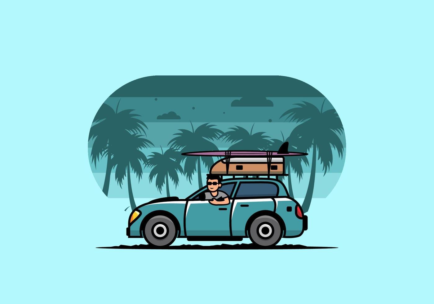 illustration d'un homme conduisant une voiture pour les vacances vecteur