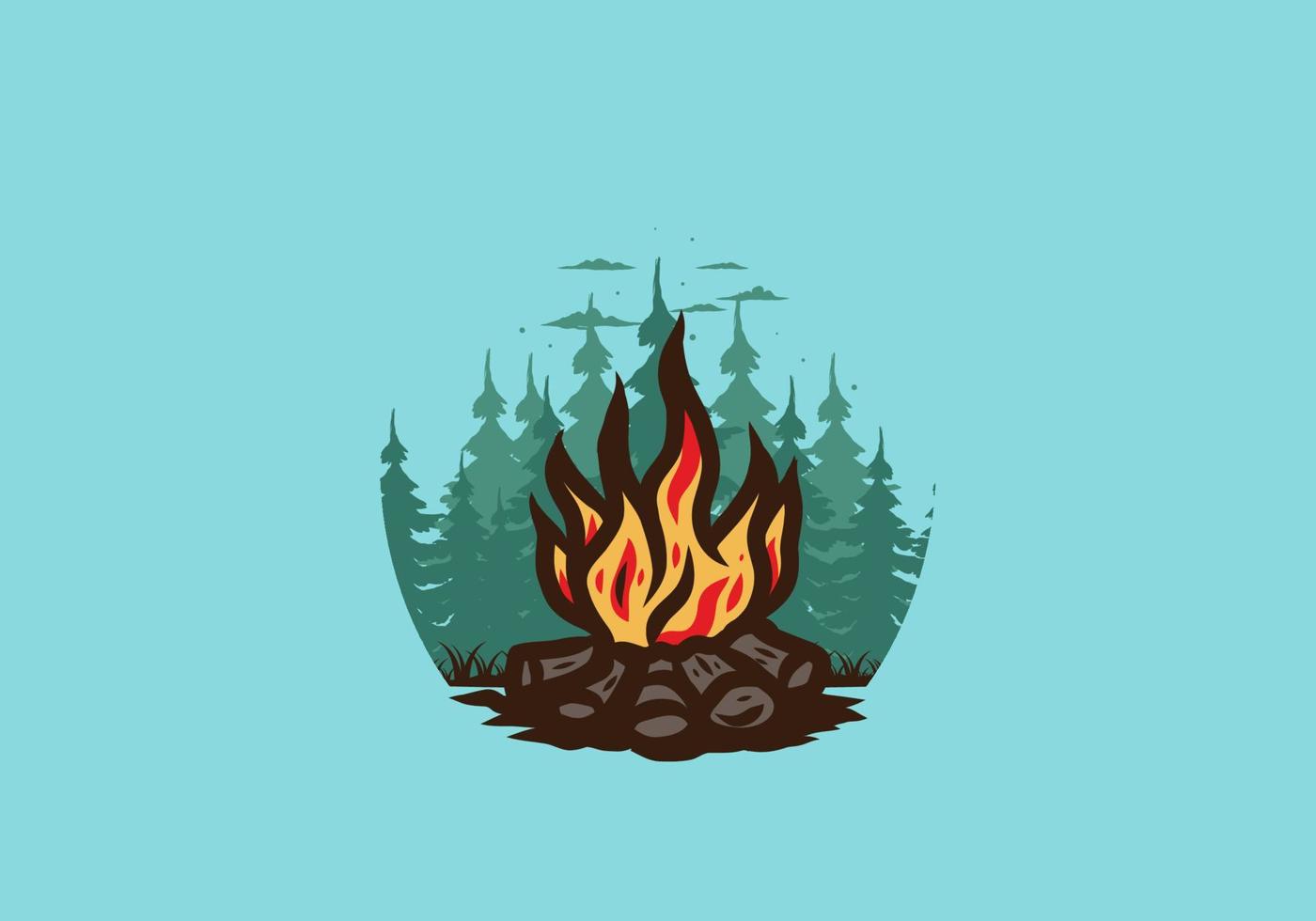 feu de joie dans l'illustration de l'insigne de la jungle vecteur