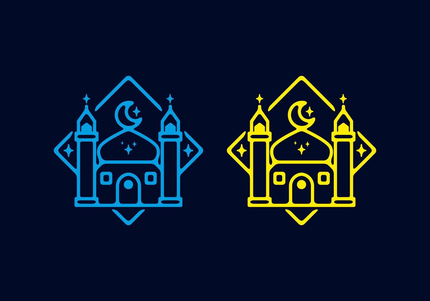 jaune et bleu sur fond sombre de la grande mosquée illustration plate thème ramadan vecteur
