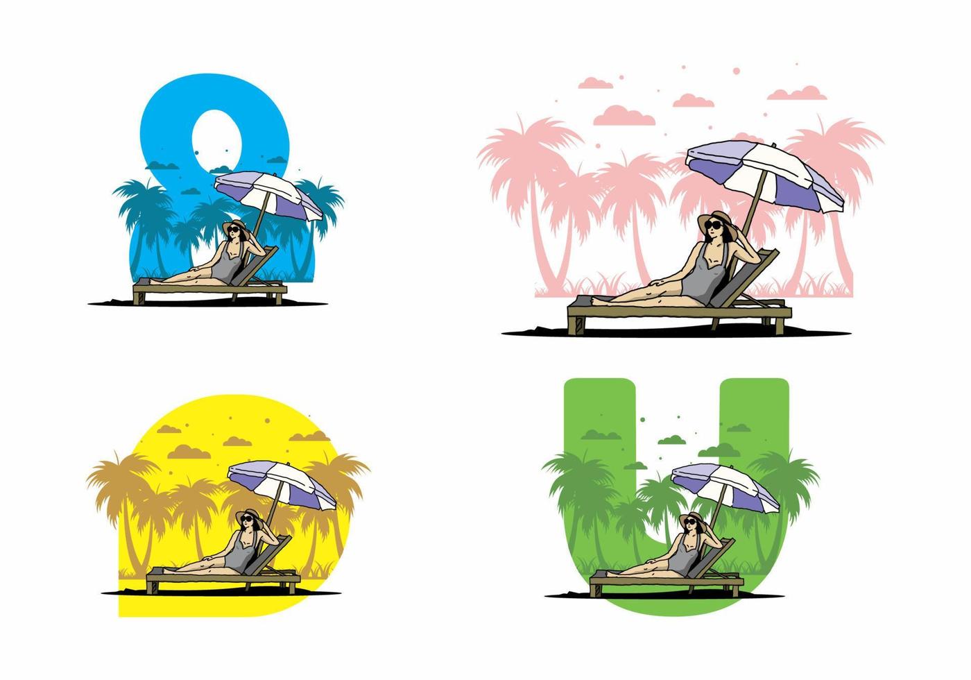 détendez-vous sur la chaise de plage sous l'illustration du parapluie vecteur