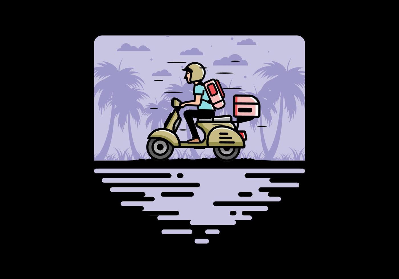 l'homme part en vacances en scooter illustration vecteur