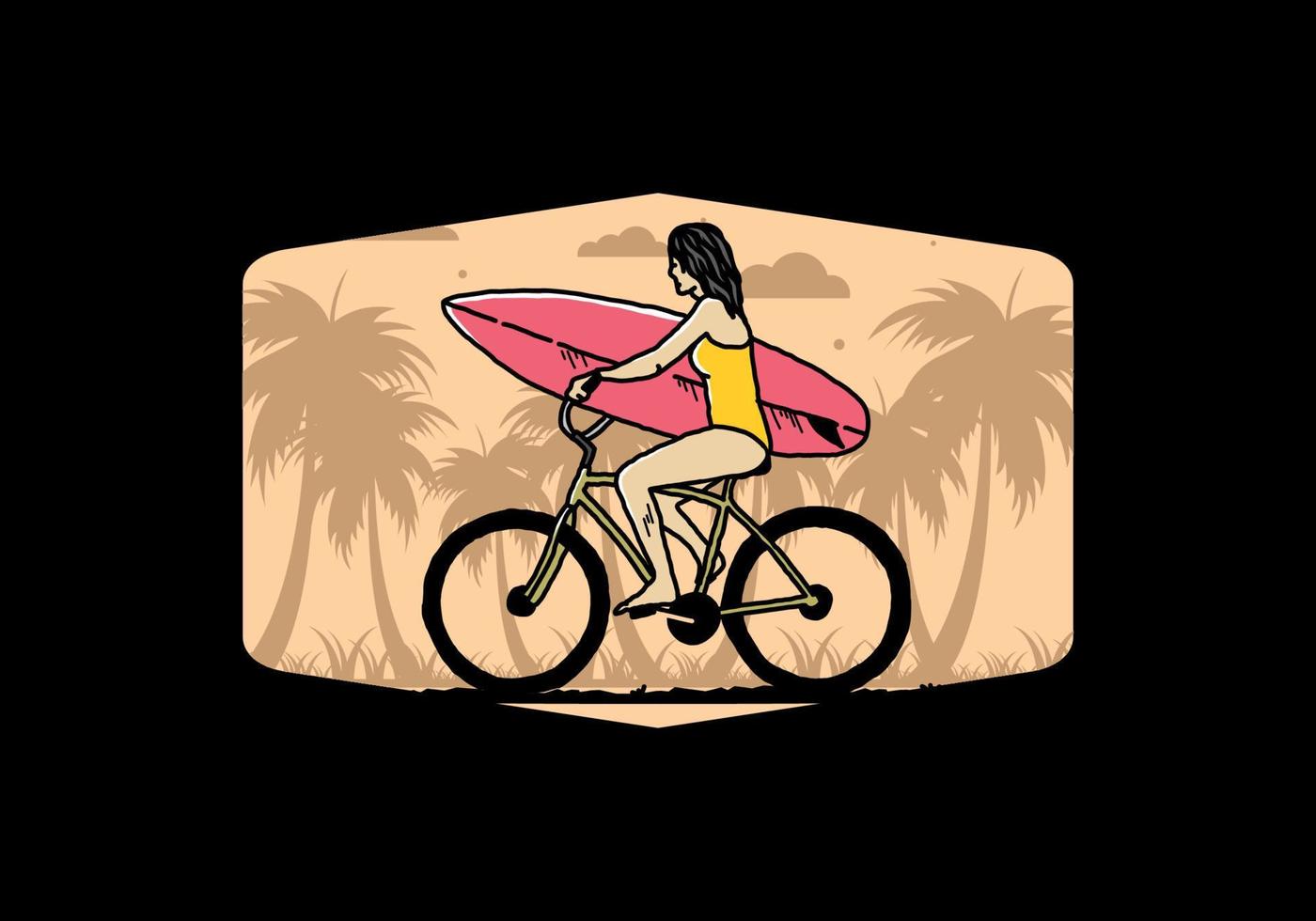 illustration d'une femme faisant du surf à vélo vecteur