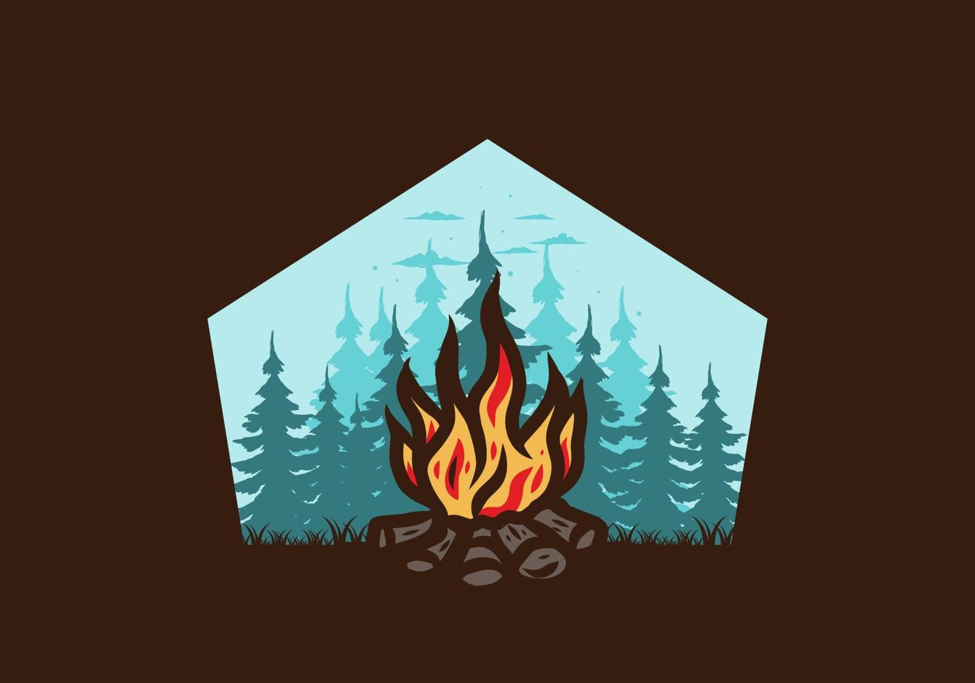 feu de joie dans l'illustration de l'insigne de la jungle vecteur