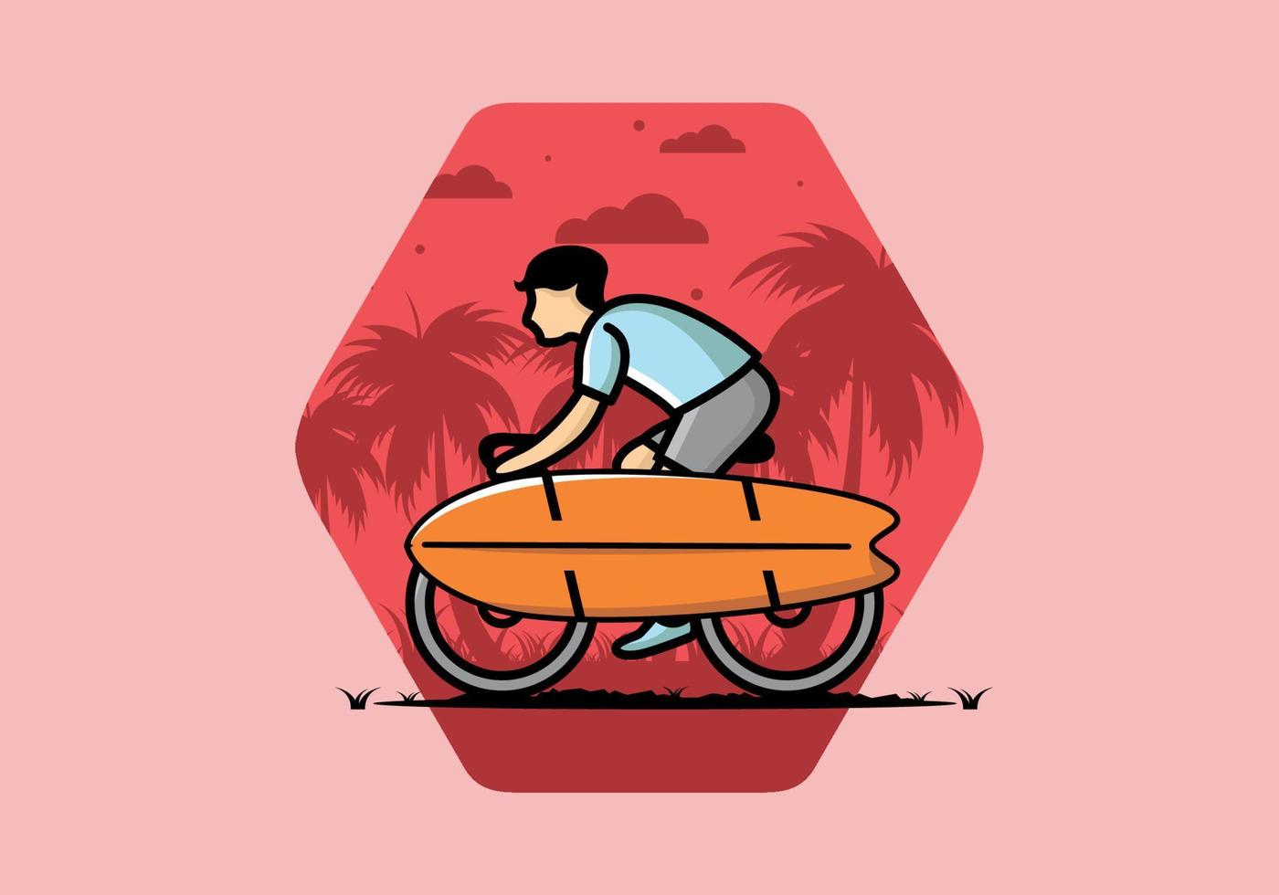 faire du vélo avec une illustration de planche de surf vecteur