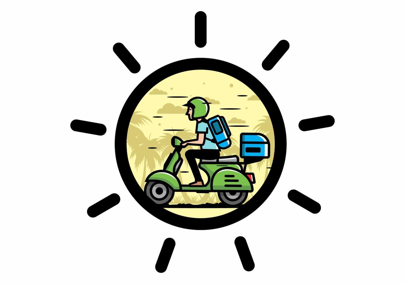 l'homme part en vacances en scooter illustration vecteur