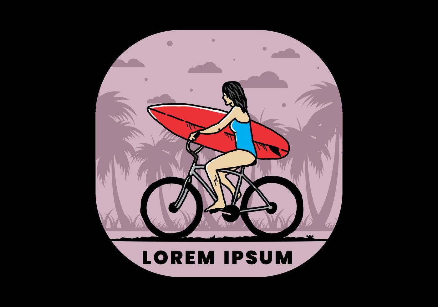 illustration d'une femme faisant du surf à vélo vecteur