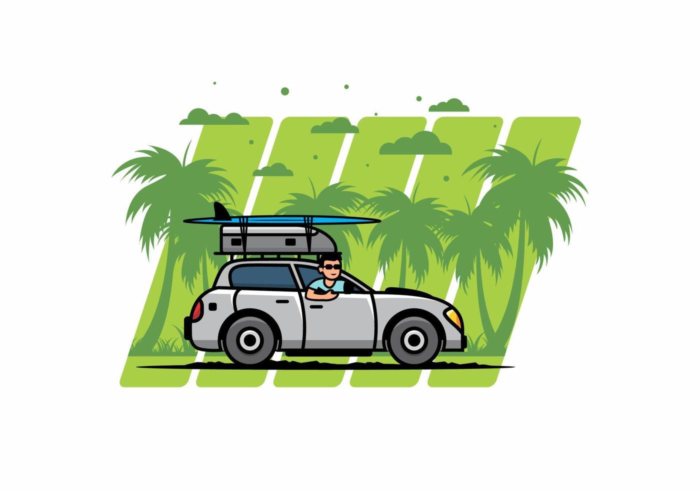 illustration d'un homme conduisant une voiture pour les vacances vecteur