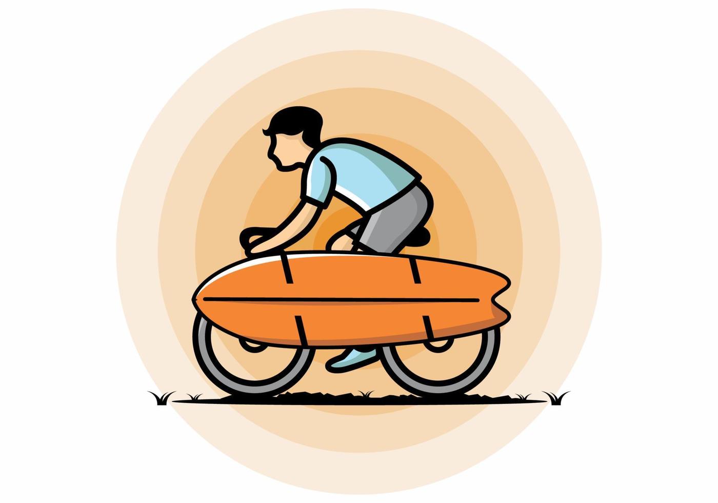 faire du vélo avec une illustration de planche de surf vecteur