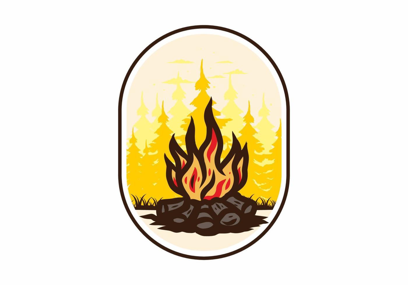 feu de joie dans l'illustration de l'insigne de la jungle vecteur