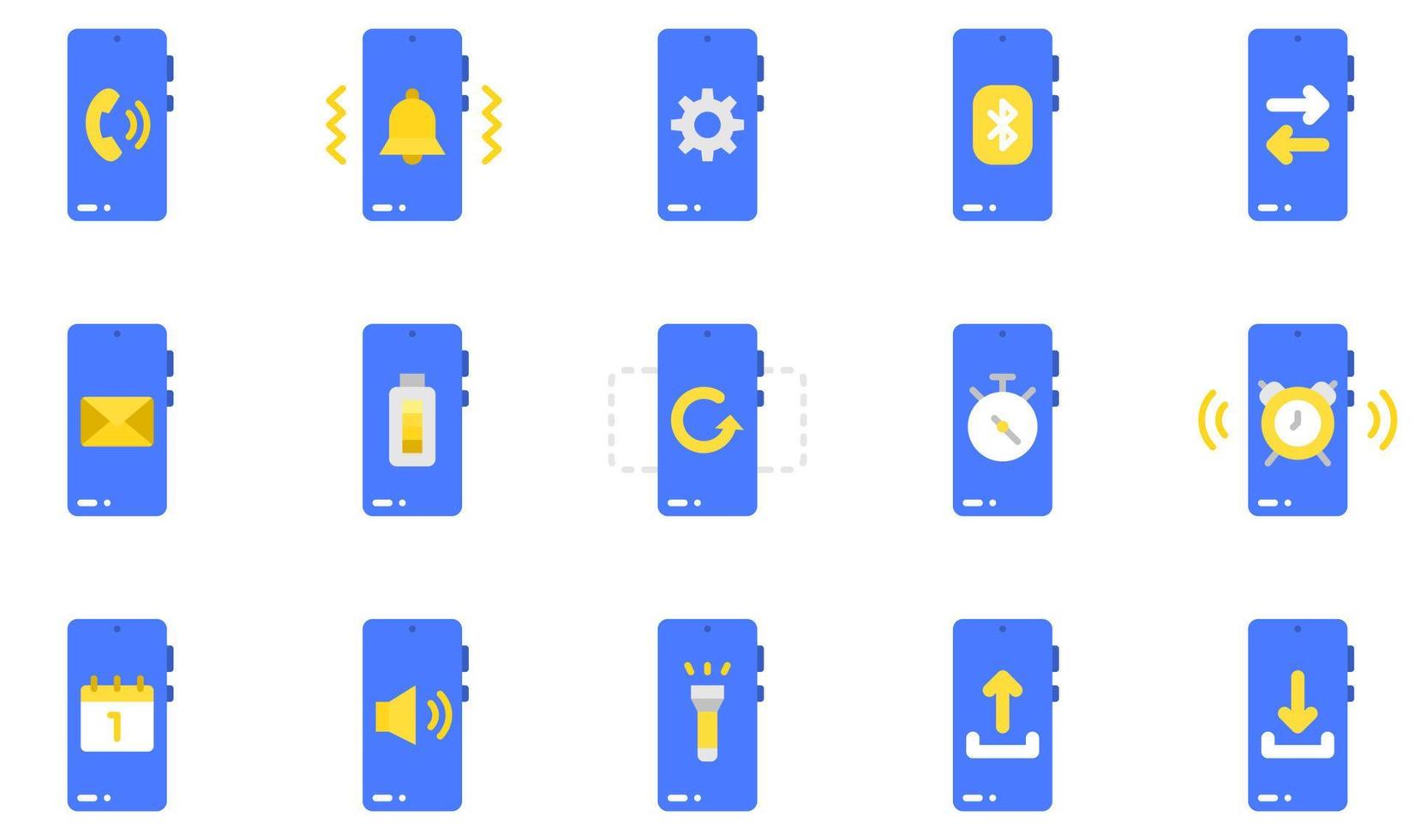 ensemble d'icônes vectorielles liées aux fonctions mobiles. contient des icônes telles que réveil, code-barres, bluetooth, calendrier, chargement, e-mail et plus encore. vecteur