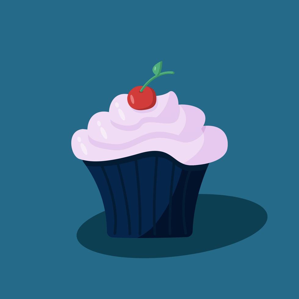 illustration vectorielle d'un cupcake dessert sucré avec crème de baies et cerises vecteur