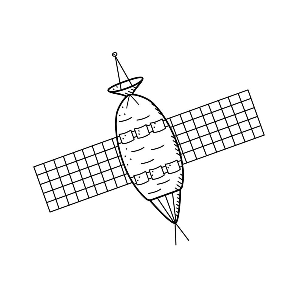 dessin animé en orbite satellite, illustration vectorielle d'un vaisseau spatial dans l'espace extra-atmosphérique. vecteur
