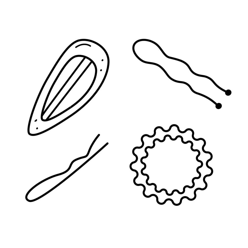 accessoires pour cheveux style doodle, illustration vectorielle de bandes de cheveux et d'épingles à cheveux. concept d'icônes ou de coiffures de coiffeur web vecteur