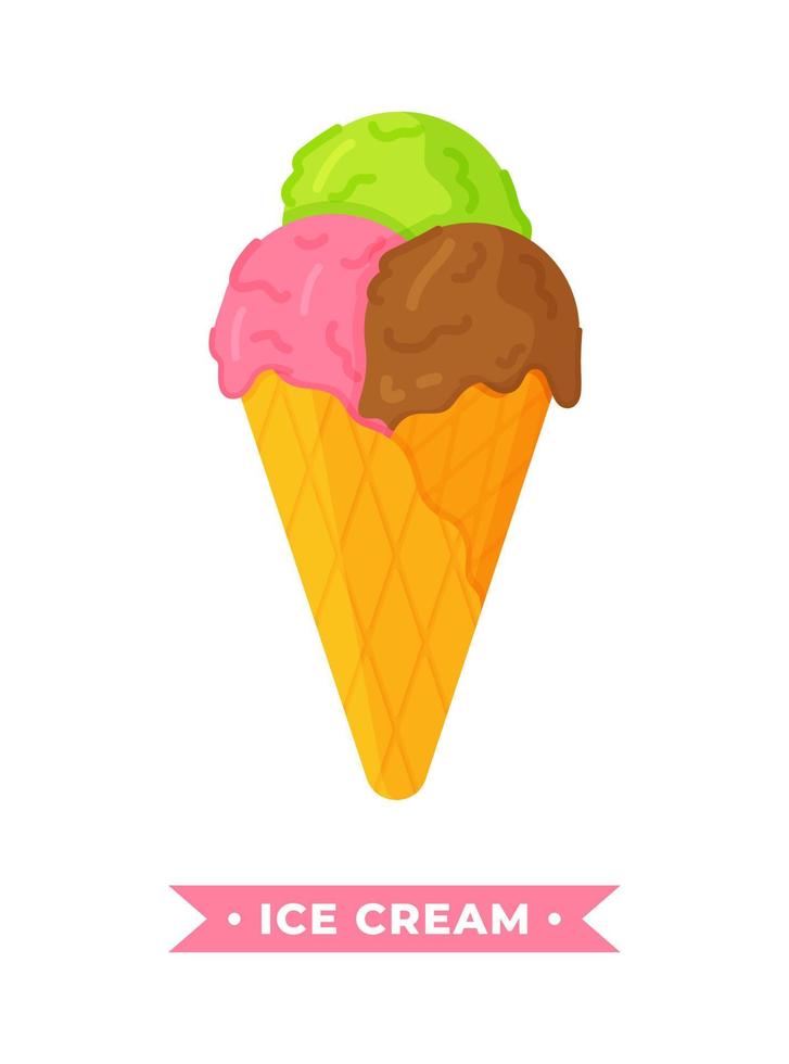illustration vectorielle de crème glacée isolée sur fond blanc. délicieux chocolat, fraise, glace à la pomme. vecteur