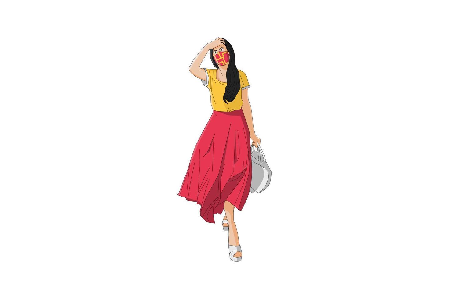 illustration vectorielle de femmes élégantes marchant avec masque vecteur