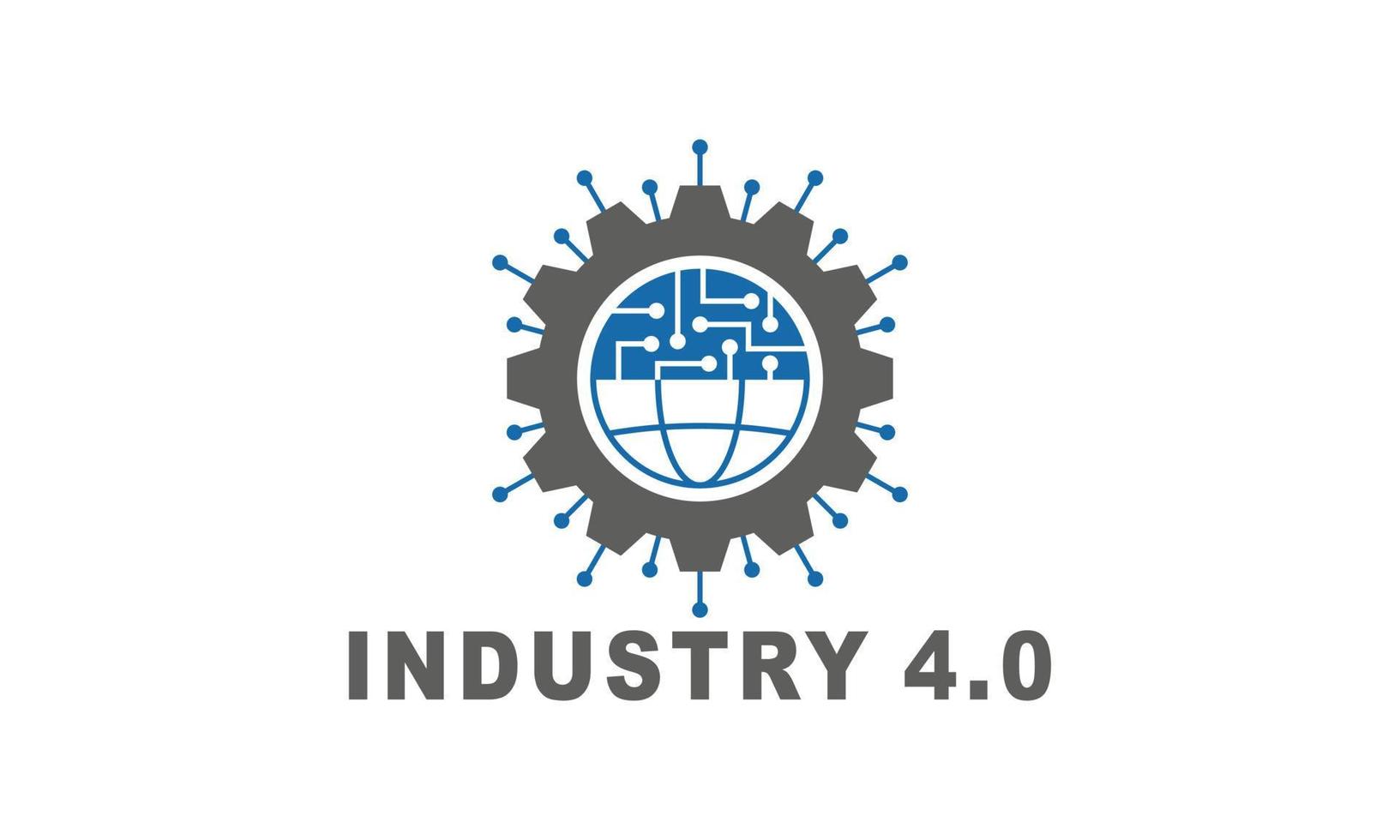 industrie 4.0 concept contrôle d'entreprise ou logo, usine mondiale et roue éclectique, concept de systèmes cyber-physiques, logo d'usine intelligente. vecteur