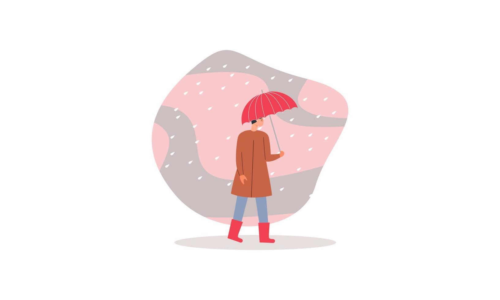 personnes marchant avec des parapluies météo avec illustration de paysages pluvieux vecteur