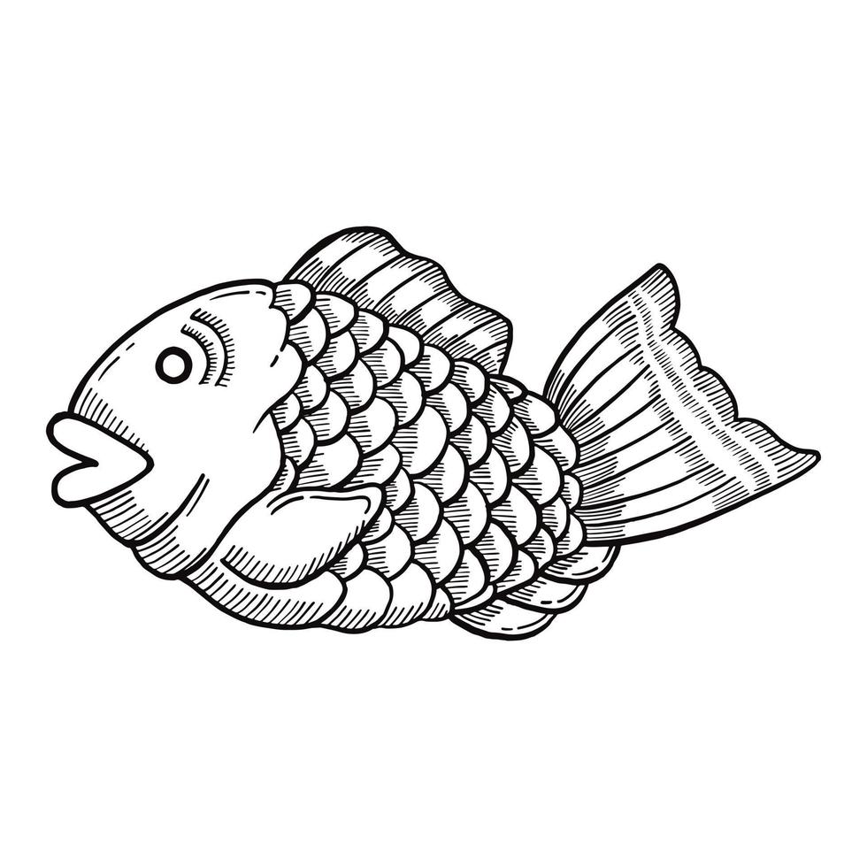 poisson taiyaki japon ou cuisine traditionnelle japonaise doodle croquis dessiné à la main avec style de contour vecteur