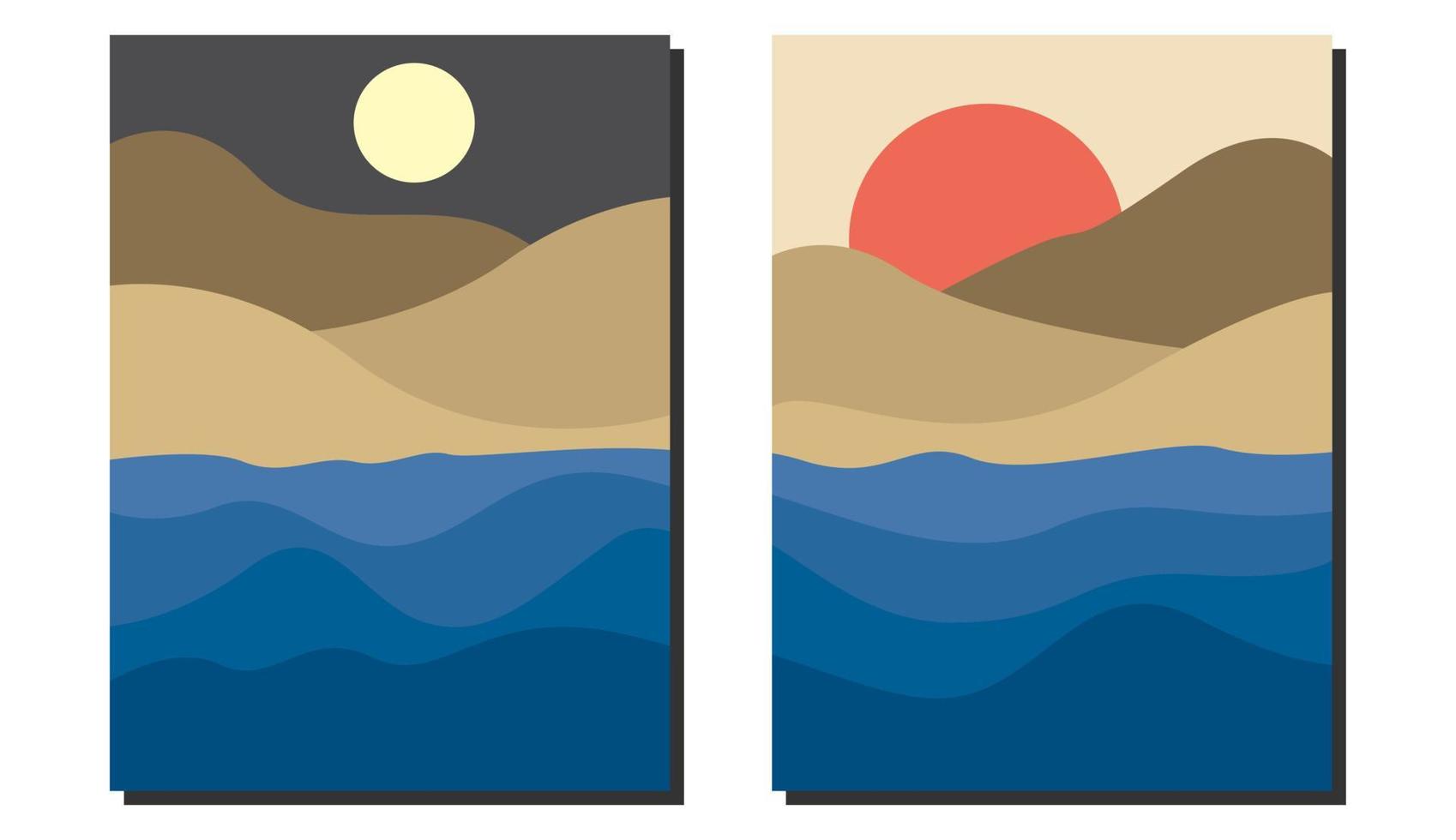 affiche d'art de paysage d'océan et de montagne pour la décoration murale vecteur