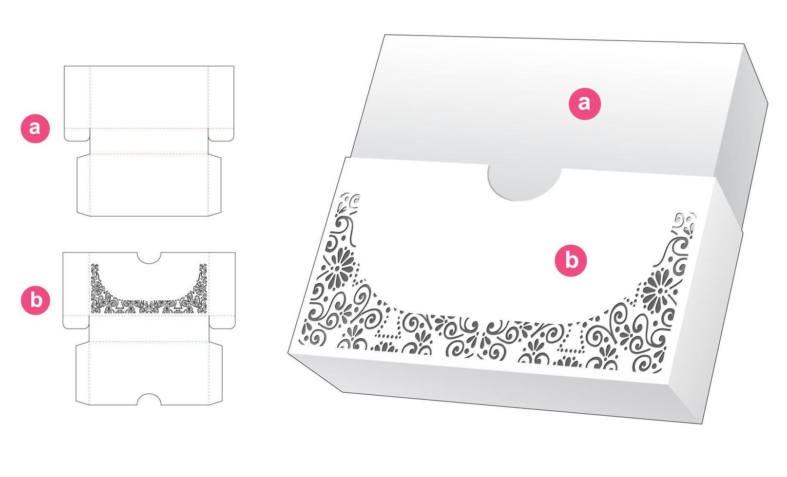 boîte coulissante avec gabarit découpé au pochoir sur la couverture et maquette 3d vecteur