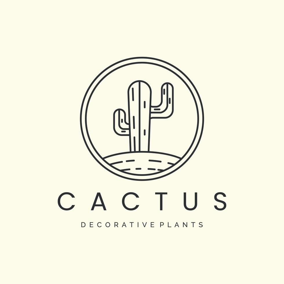 cactus avec badge et modèle d'icône de logo de style linéaire design.botanique, arbre, plantes, nature, illustration vectorielle vecteur