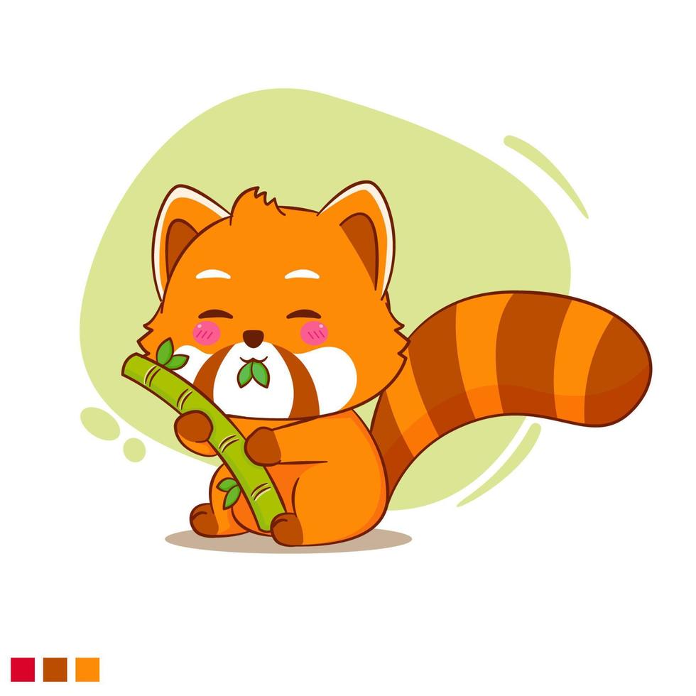 panda rouge mignon mangeant un personnage de dessin animé en bambou vecteur