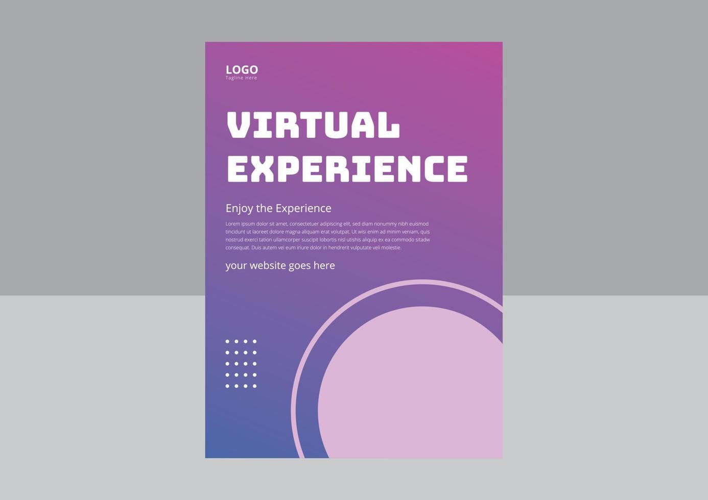 conception de modèle de flyer de réalité virtuelle. concept de réalité virtuelle, de simulation, de jeu et de technologie future. conception de flyers d'expérience virtuelle. couverture, dépliant, affiche vecteur